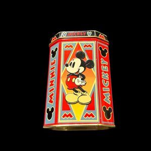 Vintage Walt Disney Mickey & Minnie Mouse Christmas Tin, Disney Holiday Tin Box,